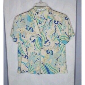 Vintage Bill Blass Women's Top Sz S 100% Silk Hawaiian Boho Quiet Luxury Beachy